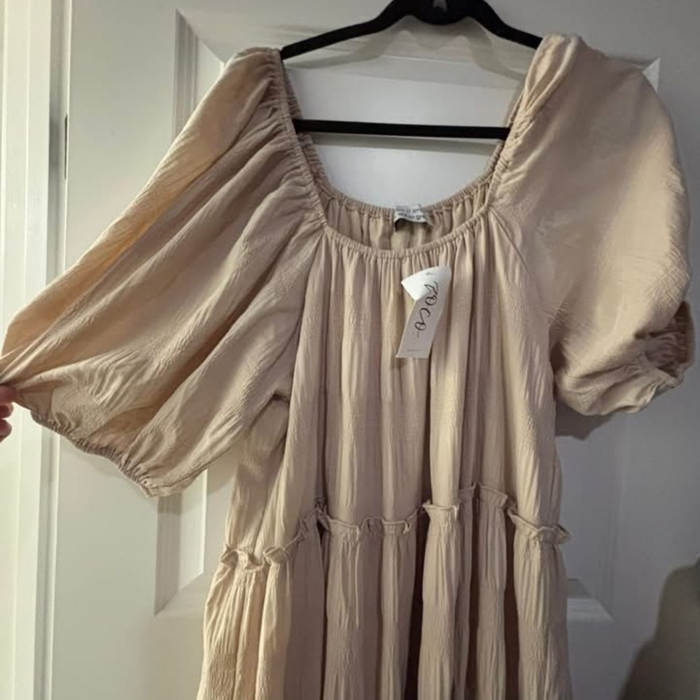 Neutral Cream Puff-Sleeve Maxi Dress by shop zoco
